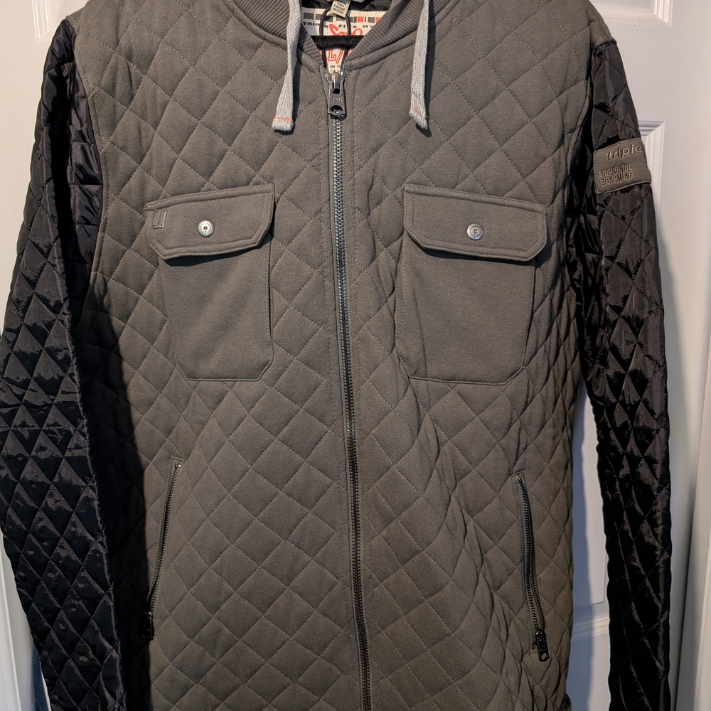 Triple Five Soul Quilted Bomber Jacket in Gray and Black